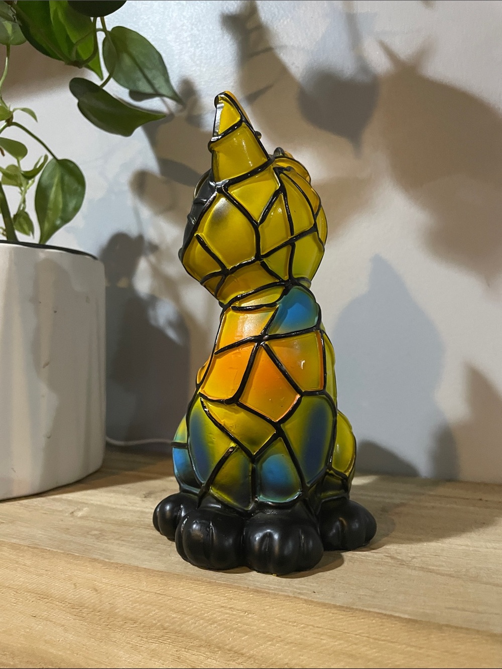 Cat Table Lamp Resin Colorful Stained Glass - Picture 7 of 15